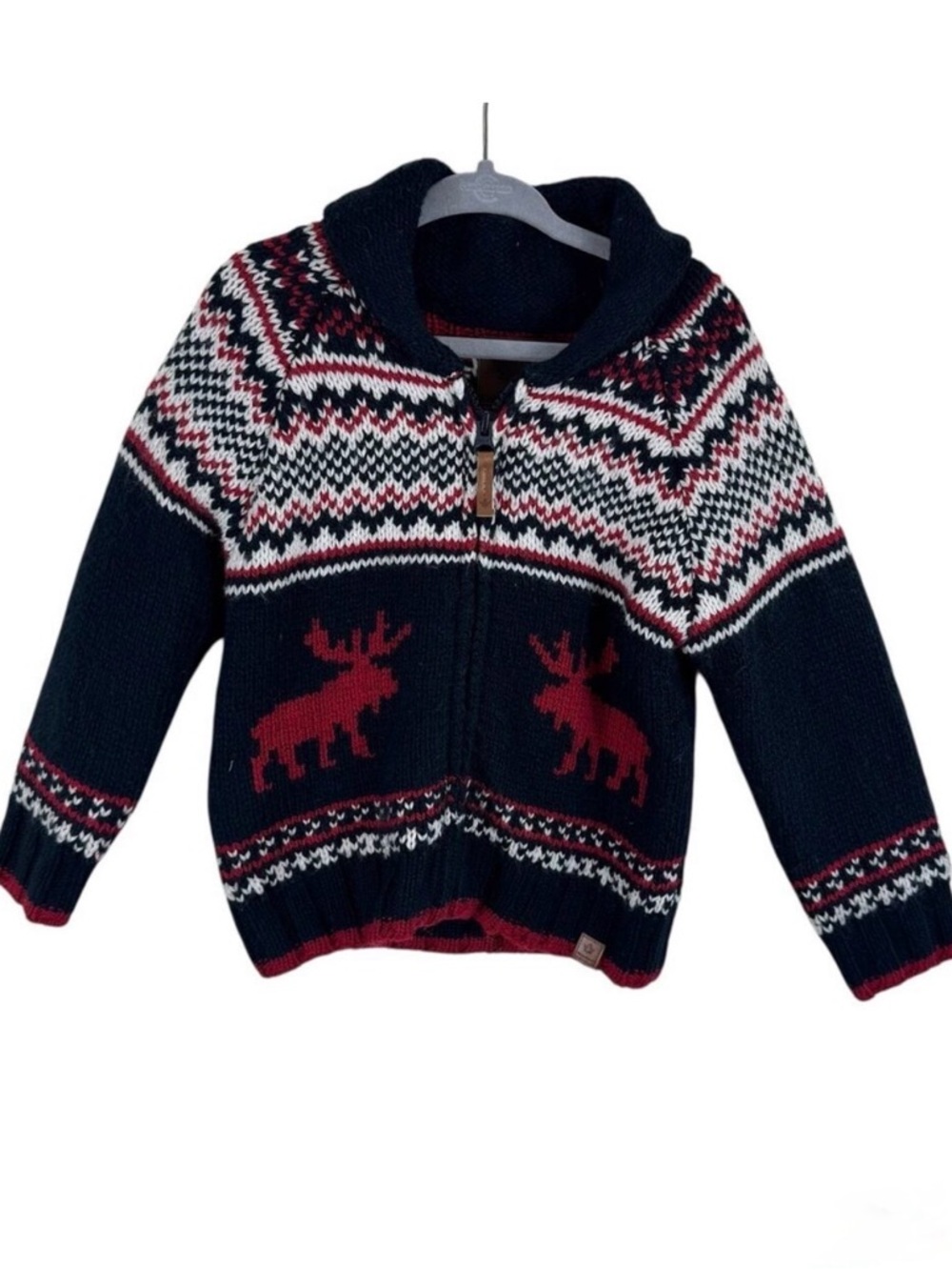 Canadiana‎ Canada Navy Moose Full Zip Collared Wool Blend Sweater Toddler 3T